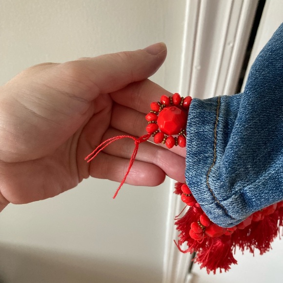 Anthropologie Pilcro and the Letterpress Slim Boyfriend Red Tassel Cropped Jeans - Picture 7 of 12